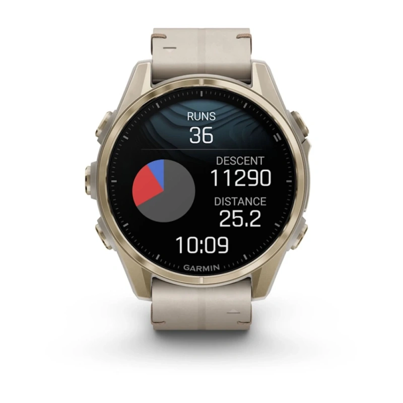 Garmin Fenix 8 - 43 мм AMOLED | Sapphire | Soft Gold with Limestone Leather Band