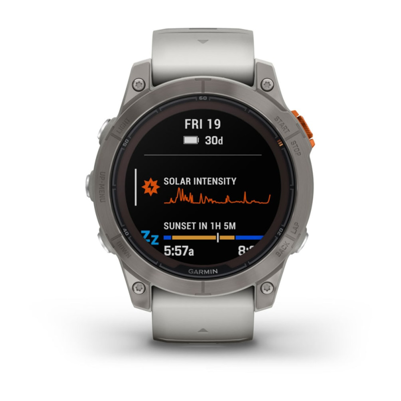 Garmin Fenix 7 Pro - 47 мм SOLAR | SAPPHIRE | Titanium with Fog Gray/Ember Orange Band