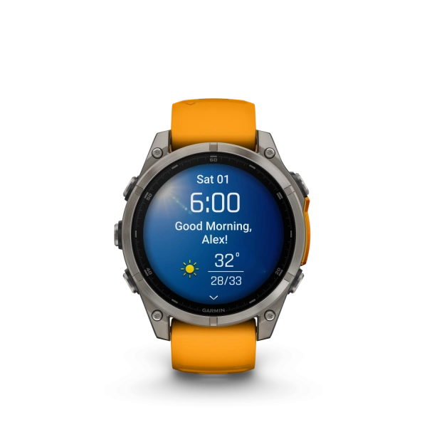Garmin Fenix 8 - 47 мм AMOLED | SAPPHIRE | Titanium with Spark orange/graphite silicone band