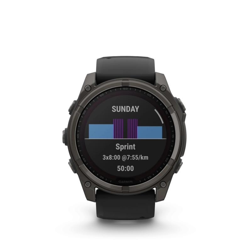 Garmin Fenix 8 - 51 мм SOLAR | SAPPHIRE | Carbon grey DLC titanium with Black/pebble grey silicone band