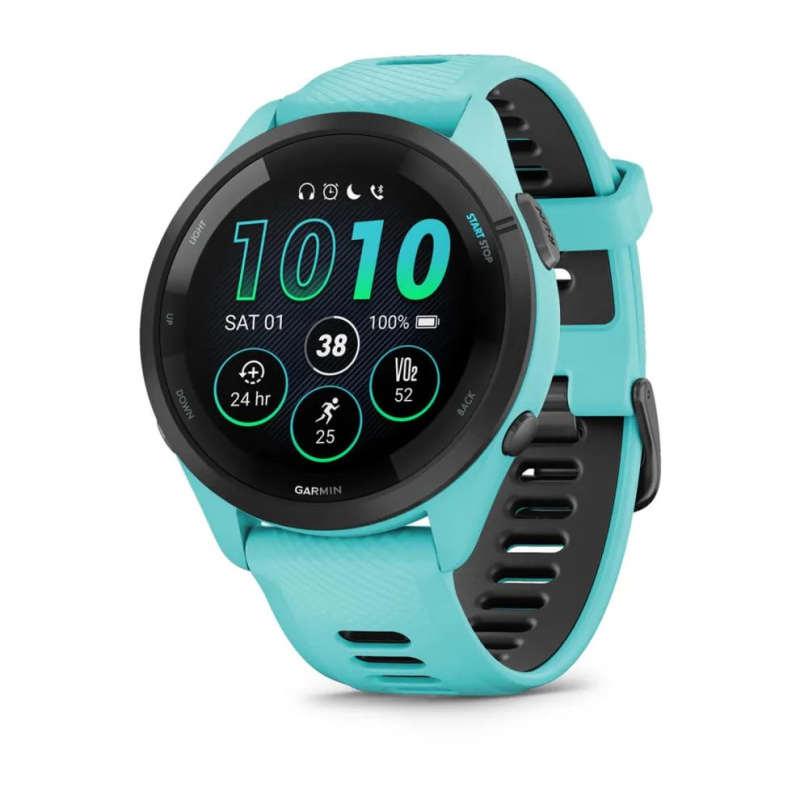 Garmin Forerunner 265 - 46 мм | Black Bezel with Aqua Case and Aqua/Black Silicone Band