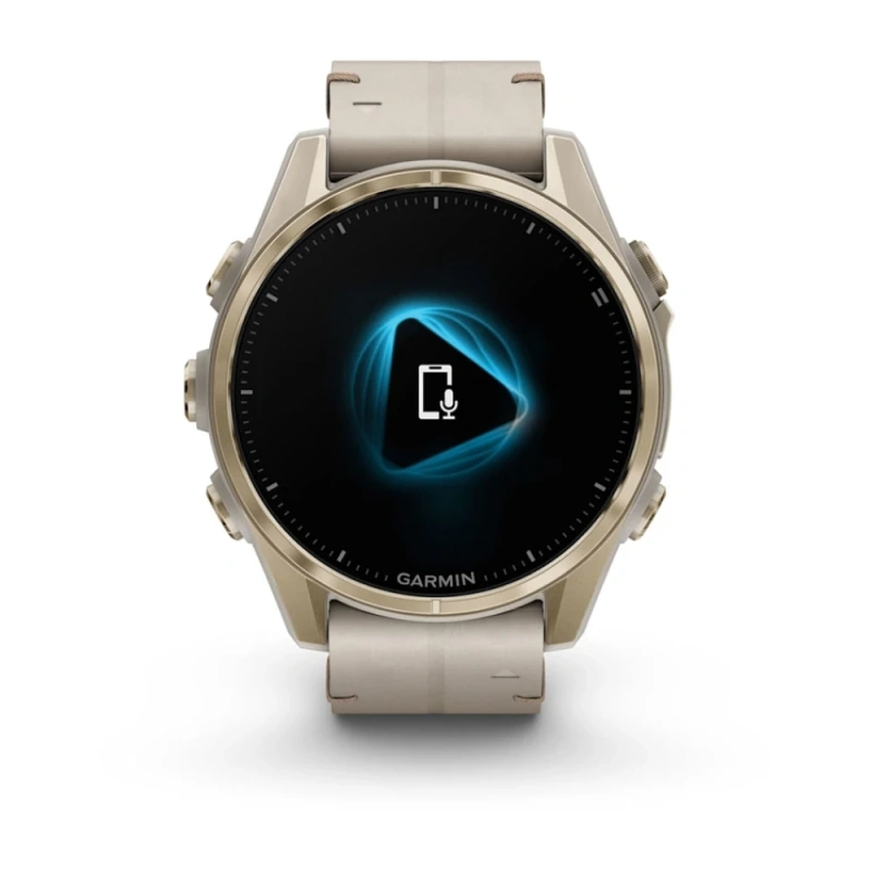 Garmin Fenix 8 - 43 мм AMOLED | Sapphire | Soft Gold with Limestone Leather Band