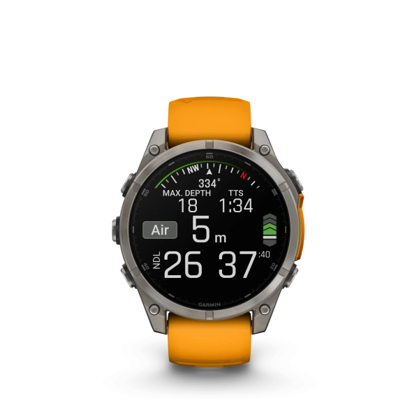 Garmin Fenix 8 - 47 мм AMOLED | SAPPHIRE | Titanium with Spark orange/graphite silicone band