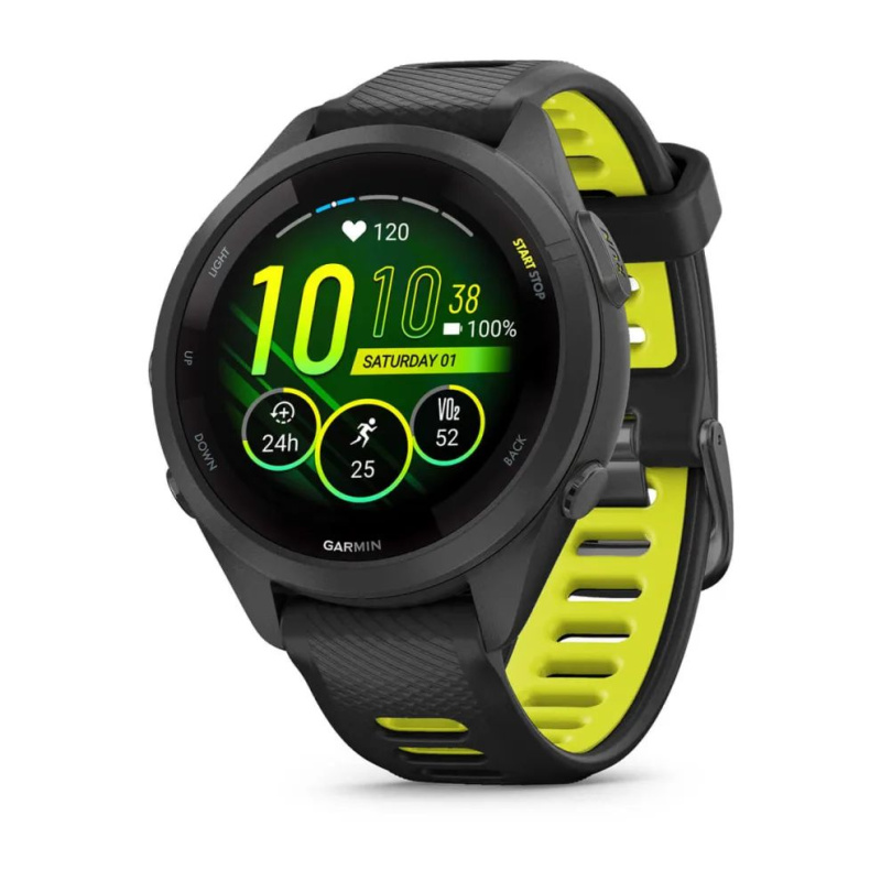 Garmin Forerunner 265s - 42 мм | Black Bezel and Case with Black/Amp Yellow Silicone Band
