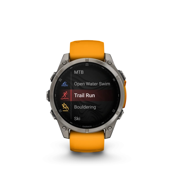 Garmin Fenix 8 - 47 мм AMOLED | SAPPHIRE | Titanium with Spark orange/graphite silicone band