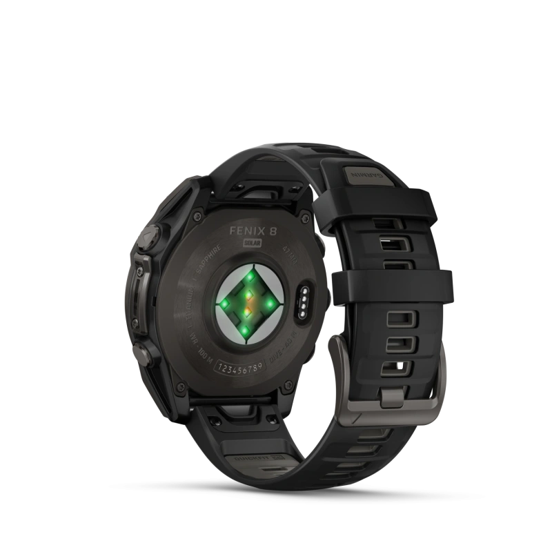 Garmin Fenix 8 - 47 мм SOLAR | SAPPHIRE | Carbon grey DLC titanium with Black/pebble grey silicone band