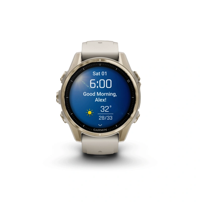 Garmin Fenix 8 - 43 мм AMOLED | Sapphire | Soft Gold with Fog grey/dark sandstone silicone band