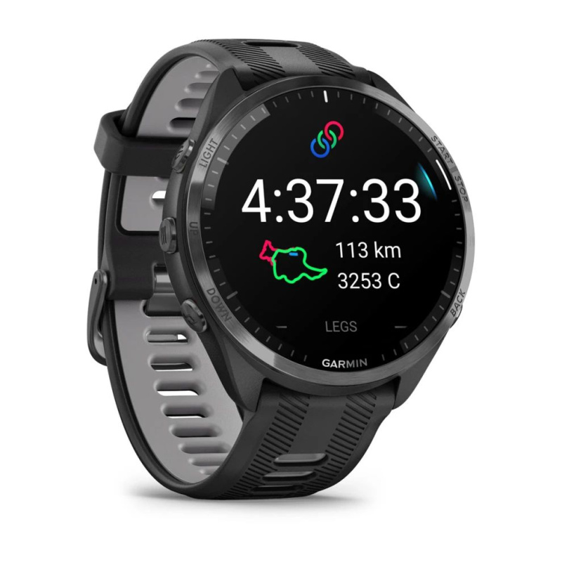 Garmin Forerunner 965 - | Carbon Grey DLC Titanium Bezel with Black Case and Black/Powder Grey Silicone Band