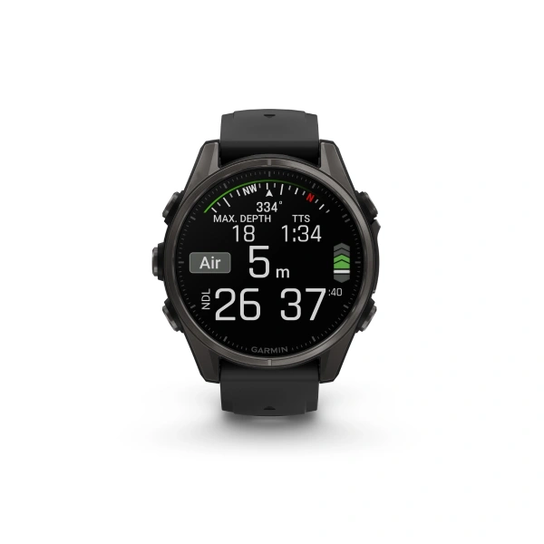 Garmin Fenix 8 - 43 мм AMOLED | Sapphire | Carbon grey DLC titanium with Black/pebble grey silicone band